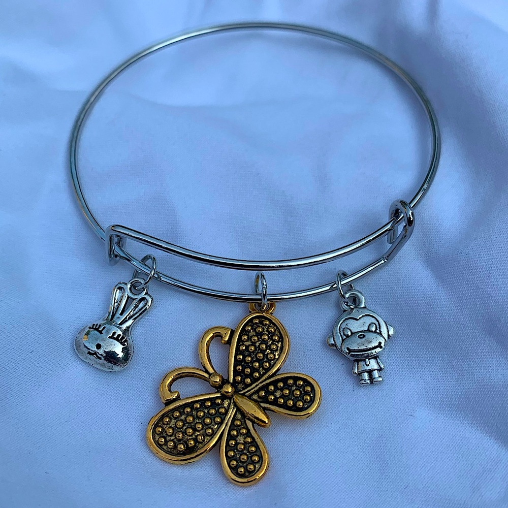 Brand New! Handmade! Adjustable Charm Bangle Bracelet!